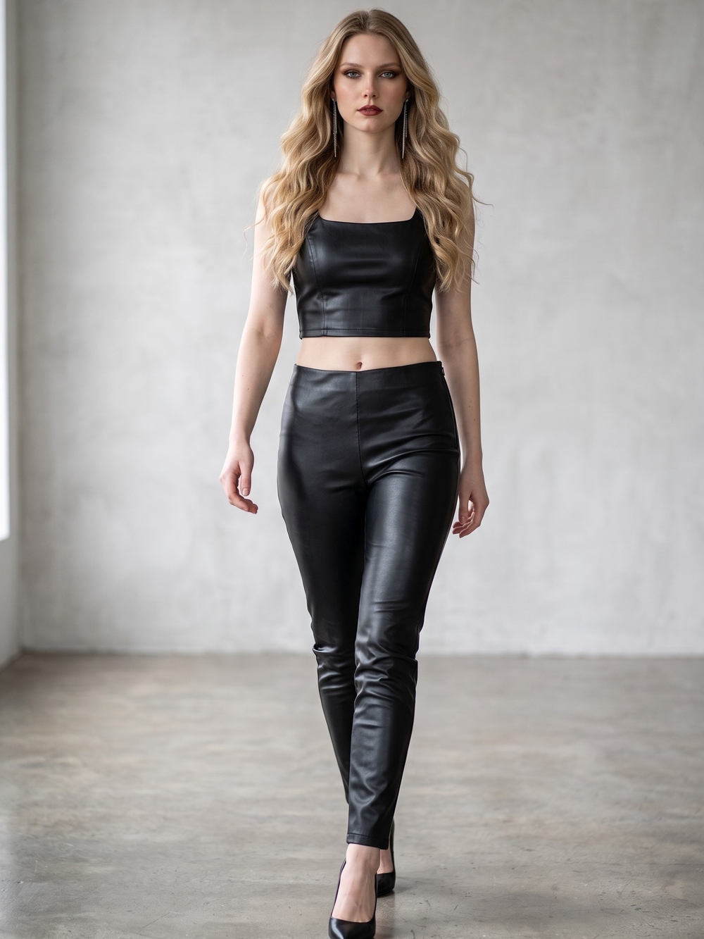 VENUS Black Faux Leather Skinny Pants